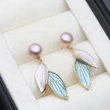 Charming Leaf Design Natural Multicolour Pearl Earrings Silver Drop Earrings