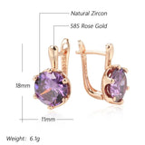 Luxury Amazing Six Claw Round Cut Purple 14K Rolled Rose Gold AAA Zircon Crystals Drop Earrings - Fashion Jewellery