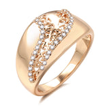 Superb Rolled 14K Rose Gold AAA Double Zircon Diamonds Hollow Geometric Smooth Ring - Vintage Luxury Jewellery