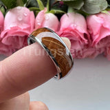 New Domed Polished 8mm Cool Whiskey Barrel Oak Wood Tungsten Comfort Fit Engagement Wedding Rings for Men Women