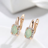 14 Karat Filled Gold New Geometric Oval Jade Green AAA Zircon Crystals Elegant Earrings
