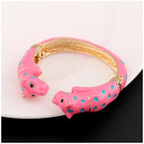 Unique Design Double Leopards Sweet Colorful Cuff Bracelet for Women Girls Gold Plated Fashion Bangle Jewelry Gift