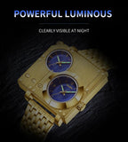 Golden Top Brand Luxury Men's Watches - Stainless Steel Quartz Clock Two Time Zone Unique Wristwatches - The Jewellery Supermarket