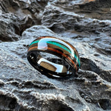 Green Opal Koa Wood Inlay 8mm Black Tungsten Engagement Fashion Men Women Rings