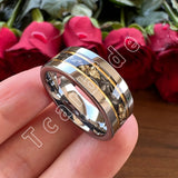 Pipe Cut Polished Finish Groove Inlay Silver Colour Men Women Tungsten Wedding Rings
