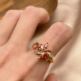 Charming Vintage Style Red Leaf 14K Filled Rose Gold  AAA Zircon Crystal Rings - Elegant Exquisite Jewellery