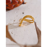 18K Gold Plated Stainless Steel AAA Zirconia Diamond  Delicate Ring Exquisite Fashion Jewellery