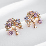 Charming 14K Rolled Rose Gold Fashion Exquisite Colorful Lucky Tree with AAA Zircon Crystals Stud Earrings