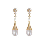 Classic Style Real Multicolour Pearl AAA Zircon Diamonds Long Drop Earrings