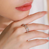 New Design Silver AAAA Lab Created Diamonds Vintage Geometric Hollow Wide Rings