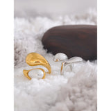 18K Gold Plated Stainless Steel Fashion Imitation Pearl or Tiger Eye Water Drop Elegant Ring
