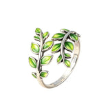 Fashion 925 Sterling Silver Green Leaf Shape Open Vintage Handmade Ring