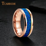 Blue Opal Gold Foil Inlay Domed Polished 6/8mm Tungsten Men Women Wedding Rings
