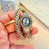 Snake Head Embellished Crystals Hollow-Out Woven Steel Bracelet Women's Watch