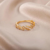 Trend AAA Zirconia Crystals Stainless Steel Gold Colour Lightning Rings For Women - Fashion Aesthetic Jewellery - The Jewellery Supermarket