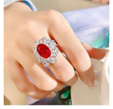 Excellent Lab Created Ruby Flower Ring Set with High Quality AAAAA High Carbon Diamonds, Versatile Luxury Jewellery