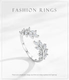 Marquise-cut AAAA Lab Created Diamonds Shimmering Leaves 925 Silver Ring