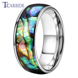 Domed Polished Cool Abalone Shell 8MM Men Women Tungsten Wedding Engagement Rings