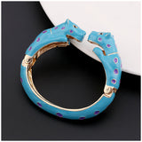 Unique Design Double Leopards Sweet Colorful Cuff Bracelet for Women Girls Gold Plated Fashion Bangle Jewelry Gift