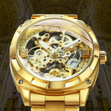 New Square Gold Skeleton Automatic Engraved Movement Luxury Stainless Steel Mechanical Watches - The Jewellery Supermarket