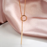 Unique Circle and Stick Rolled 14K Rose Gold Women's Necklace, Simple Trendy Fine Jewellery Glossy Necklace