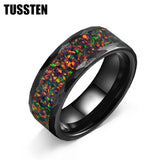 Hammered Tungsten Black Fire Opal Inlay 8mm Tungsten Engagement Ring for Men Women