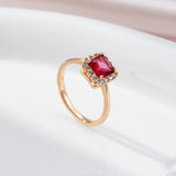 Delightful 14K Rolled Gold AAA Zircon Red Crystal Solitaire Ring Classic Jewellery