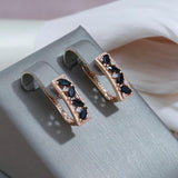 Fashion Vintage Design Square 14K Rolled Rose Gold AAA Black Zircon Crystals Stud Luxury Earrings - Fine Jewellery