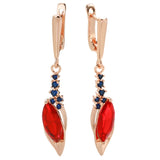 14K Filled Gold Luxury Blue Red Tassel Oval AAA Zircon Crystals Elegant Dangle Earrings