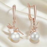 14 Karat Rolled Gold Luxury Angel Pearl Drop Fashion Wedding Jewelry Earrings for Women