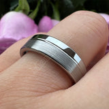 Offset Groove Polished Brushed Finish 6MM 8MM Womens Mens Tungsten Carbide Rings