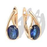 14K Rolled Gold Oval Blue AAA Zircon Crystals Geometric Vintage Simple Elegant Earrings