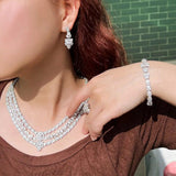 New Famous Brand 4PCS Shiny White AAA+ Zircon Diamonds 3 Layers Luxury Bridal Wedding Jewellery Set For Women - The Jewellery Supermarket