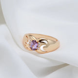 14K Rolled Gold Luxury Purple Oval AAA Zircon Diamonds Fine Jewellery Trendy Rings