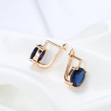 14K Gold Filled Geometric Oval Cut Dark Blue AAA Zircon Crystals Clip Elegant Earrings