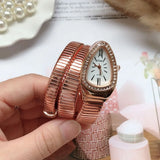 Elegant Luxury Jewellery Snake Design Zircon Diamonds Gold Colour Stainless Steel Women Quartz Bracelet Wristwatches