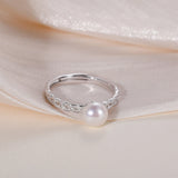 Elegant Braided Design Natural Pearl S925 Sterling Silver Adjustable Ring