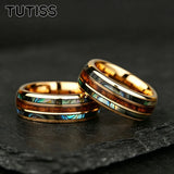Whiskey Barrel Abalone Shell Inlaid With Rose Gold Polished Edge Tungsten Wedding