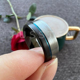 New Arrival 8MM Black Blue Offset Grooved Brushed Tungsten Carbide Wedding Ring for Men Women - The Jewellery Supermarket