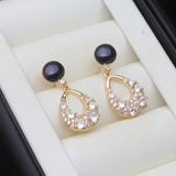 Multicolour Lovely Cultured Pearls AAA Zircon Diamonds Silver Drop Earrings