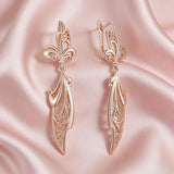 Delicate Flower Design 14K Gold Filled Long Dangle Earrings High Quality Fine Jewellery