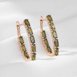 14 Karat Rolled Gold Oval Multicolor AAA Zircon Crystals Long Drop Luxury Earrings