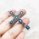 New Graceful Faith Black Stone Pendant, Brand New 925 Sterling Silver Vintage Cross Jewellery For Women - The Jewellery Supermarket