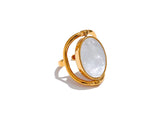 18K Gold Plated Exquisite Stainless Steel Natural Stone Shell Rotatable Open Unique Ring