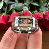 Pipe Cut Polished Finish Groove Inlay Silver Colour Men Women Tungsten Wedding Rings