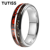 Meteorite Dark Red Dinosaur Bone Chips Inlaid 6/8mm Tungsten Carbide Rings