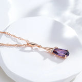 14K Gold Filled Fashion Purple AAA Zircon Crystal Water Drop Long Fine Pendant Necklace
