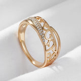 Beautiful Ethnic Hollow Flower Rolled 14K Rose Gold AAA Zircon Diamonds Ring - Daily Vintage Jewellery