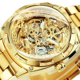 New Square Gold Skeleton Automatic Engraved Movement Luxury Stainless Steel Mechanical Watches - The Jewellery Supermarket