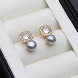 Square Setting AAA Zircon Diamonds Hanging Natural Multicolour Pearls Stud Earrings